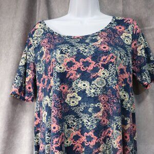 LuLaRoe Perfect T Women's Blue Floral Print T-Shirt Size XS